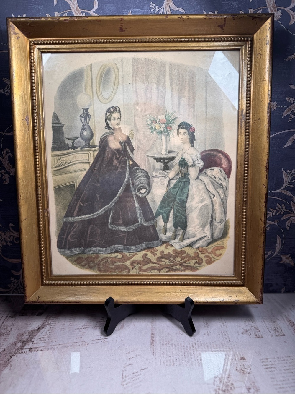 Framed La Mode Illustree Victorian Fashion Print French Parlor Scene
